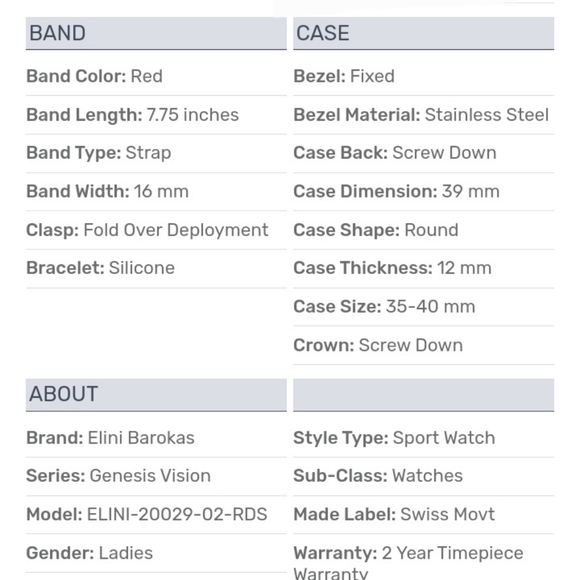 Elini Barokas ELINI-20029-02-RDS Genesis Vision Ladies Quartz Watch Red NWBox - Picture 6 of 9